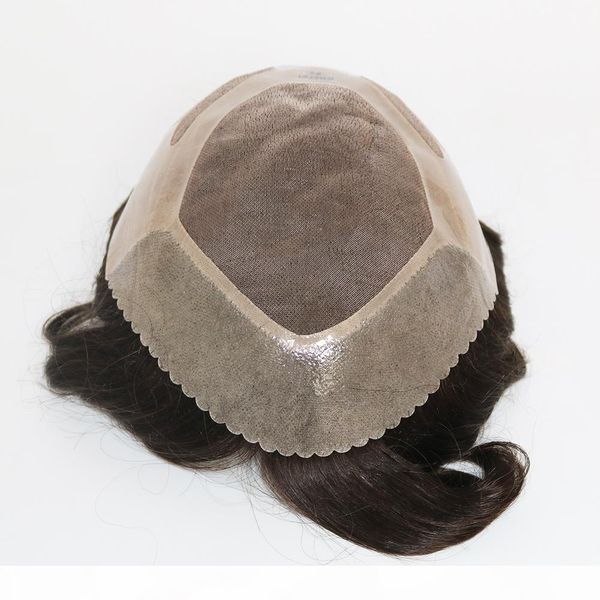 

# 2 цвета темно-коричневые кожи передние мужские волосы система замены для волос, Black