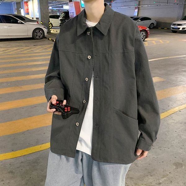 

spring and autumn cardigan work jacket men's korean fashion loose student sports jacket bf casual top, Black