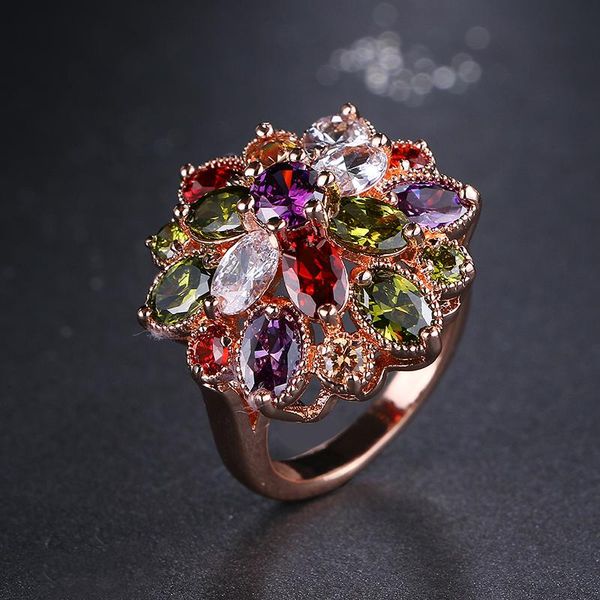 

cluster rings emmaya unique design sale rose gold color colorful zircon wedding bijoux flower jewelry for women gift party, Golden;silver