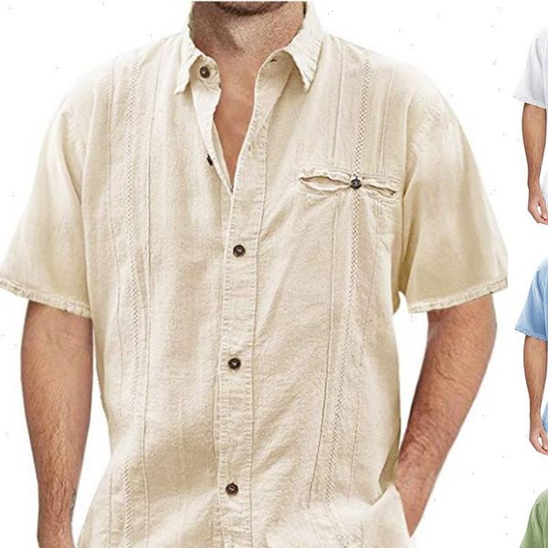 

fashion mens casual turn down collar button solid beach short sleeve blouse solid cotton linen loose beach harajuku shirts, White;black