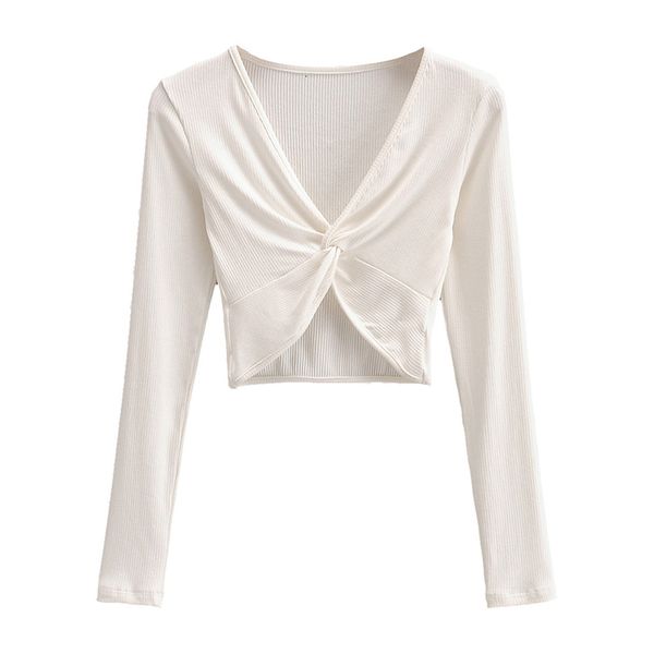 

2021 new low-modal recommended low-cut 3-color long sleeve t-shirts with short-v solid high elastic for women's j4j8, White