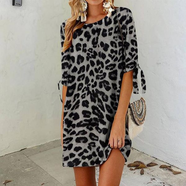 

summer dress neck leopard print sleeve dress summer casual fashion bulk outdoor party holiday beach plus size dress for women, Black;gray