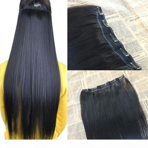 

natural black #1b one piece clip in hair extensions virgin human hair slik straight brazilian clip on extensions double weft hair 100g
