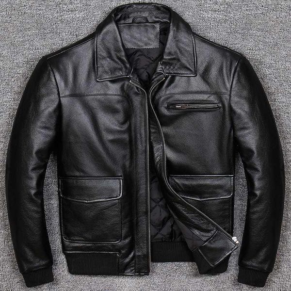 

men 200% real genuine cow leather autumn winter jacket smart casual thick slim short 2020 popular 929 pwx801, Black