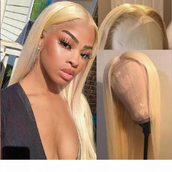 

613 blonde wig peruvian human hair full lace wig transparent lace front wig long straight 130%~150 density for black women ing, Black;brown