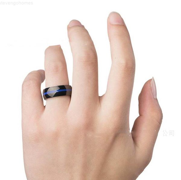 

black 316 sale men titanium band blue white green lines male fire alarm rings, Silver