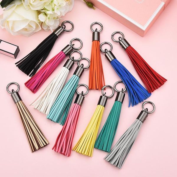 

1pcs faux leather alloy spring coil tassel keychain diy garments decorative accessories woman phone bag tassels fringe pendants h wmtguu