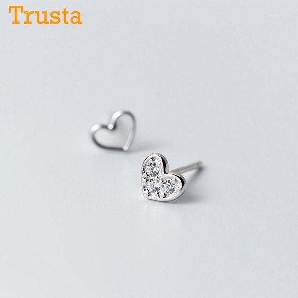 

trusta 2020 100% 925 sterling silver fashion women's jewelry 6mmx5mm heart with cz stud earring gift for girls kids lady ds5421, Golden;silver