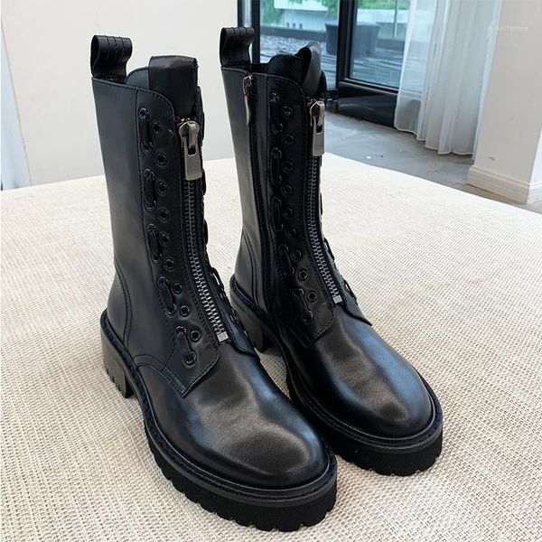 

women boots pu leather high platform boots women fashion 2020 non-slip ankle ladies punk botas mujer1, Black