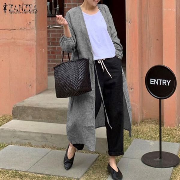 

2020 autumn check cardigans casual lace up long blouse zanzea fashion woman puff sleeve plaid shirts female tunic plus size1, White