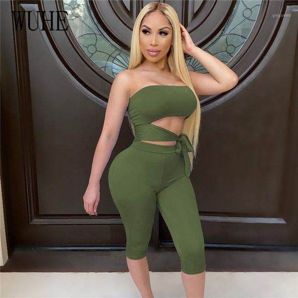 

wuhe women two piece summer bodycon jumpsuit strapless lace up hollow out club party rompers and jumpsuits 2 piece sets1, Black;white