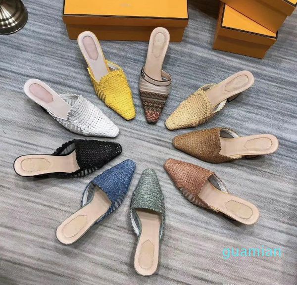 

womens shoes high-heeled slippers garfield grass weaving designer sandals the noble temperament size quality fashion classic, Black