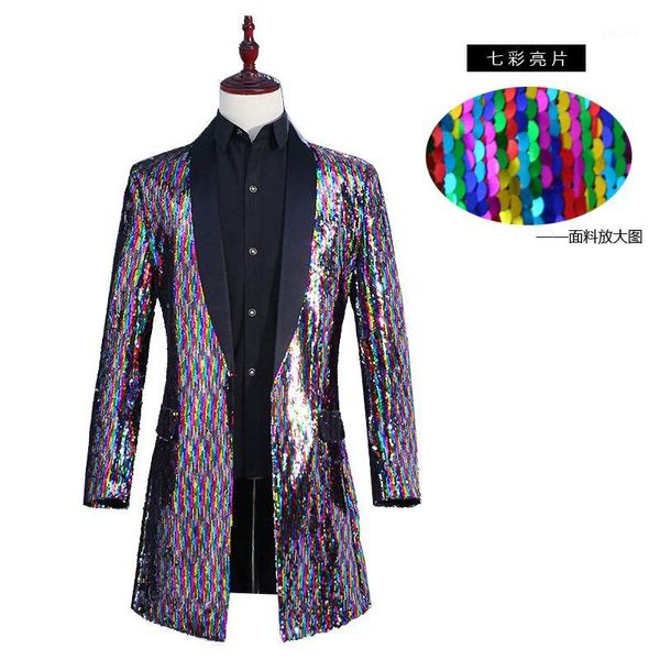 

2018 new men's night club bar host long coloured trench coat flapper colorful segment dj style cool suit singer costumes1, White;black