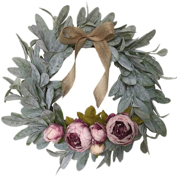 

18 inch artificial peony wreath plant wreaths front door home decor for window wall party wedding q1107