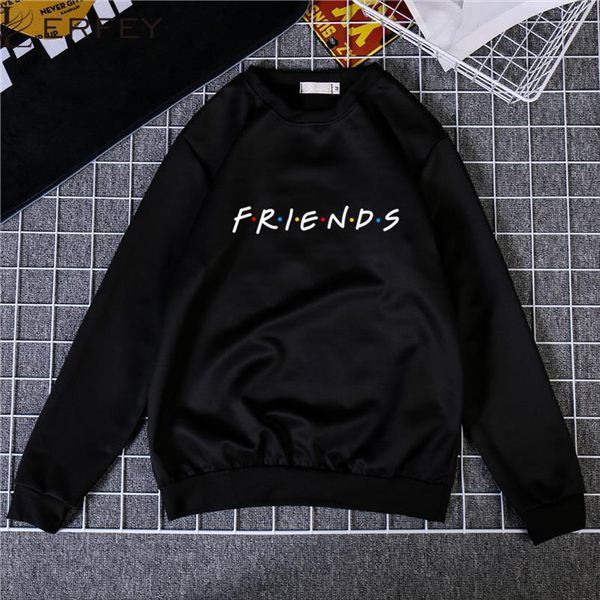 

autumn winter womens letters friends print long sleeve sweatshirts ladies casual loose pullover jumper 3xl clothes, Black