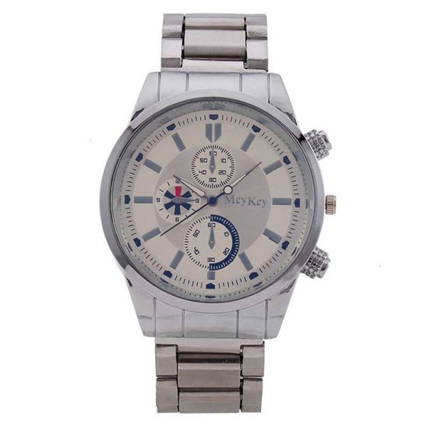 

men's three eye sport big dial watch men's watch steel band quartz, Slivery;brown