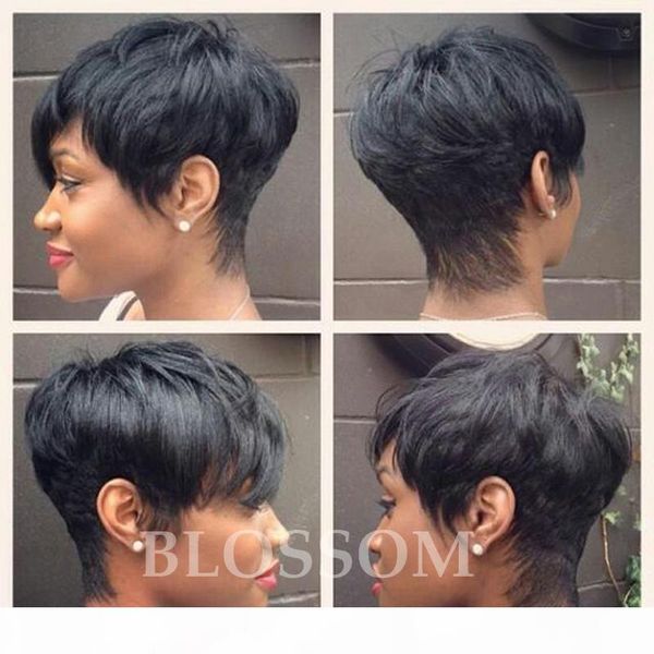 

pixie human natural hair wigs with baby hair for black women short glueless full lace brazilian human cut hair wigs selling, Black;brown