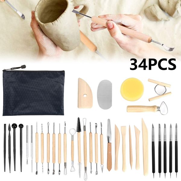 

34pcs/set for ceramics clay sculpture tools polymer tool craft sculpting pottery modeling carved smoothing wax kit q1106