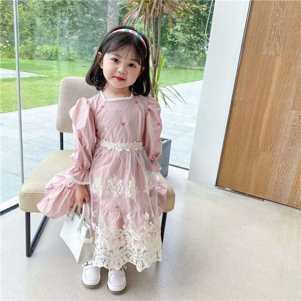 

sle girl's foreign idyllic french children's drs two piece princs skirt with lace embroidered bubble sve pr61, Red;yellow