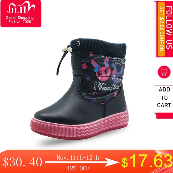 

apakowa winter waterproof snow boots children' warm mid-calf plush boot for girls kids anti-slip hiking shoes with zipper, Black;grey