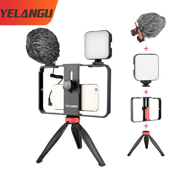 

pgraphy dimmable selfie led light of lamp w microphone mobile holder tripod stand for youtube tiktok live broadcast vlog