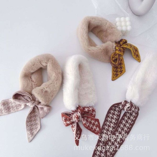 

han plush knitting stitching feng children's personali bandage scarf autumn winter cute boys and girls imitation mink neck jgr2, Red;brown