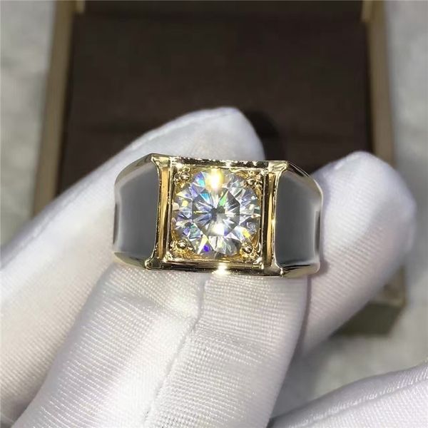 Transgemems 2 Carat Lab crescido Moissanite Diamante Solitaire Casamento Banda para Homem Brilhante Sólido 14k Dois Tom Gold Men Anel Y200620