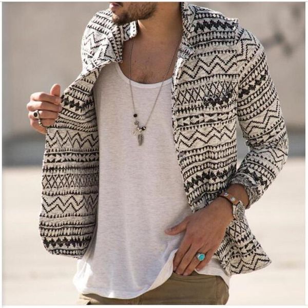 

long s-3xl printing lapel single-breasted pocket streetwear autumn kniting sweater sleeve vintage casual slim cardigan men glaba, Black