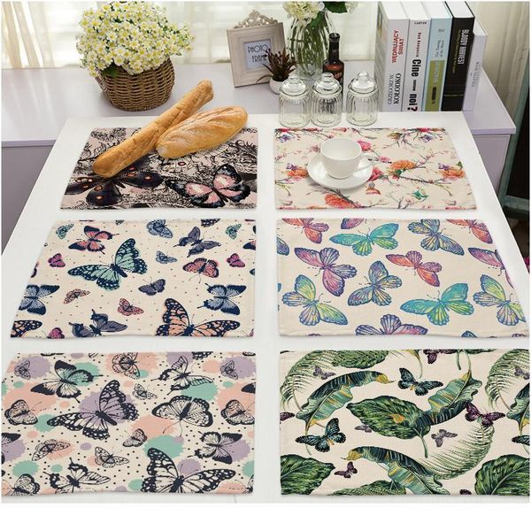 

1pc tropical butterfly cotton linen pad pattern kitchen placemat coaster bowl cup mats dining table mats 42*32cm ho jllxhc