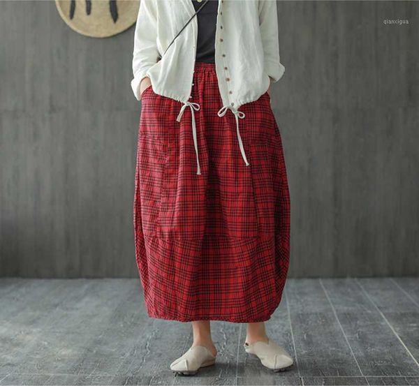 

2020 spring summer skirt fashion women elastic waist loose bud skirt new casual ladies plaid pocket all-match1, Black