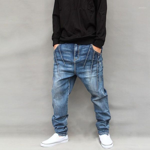 

hip hop style mens drop crotch jeans harem pants plus size 6xl denim pants man casual streetwear long harajuku loose trousers1, Blue