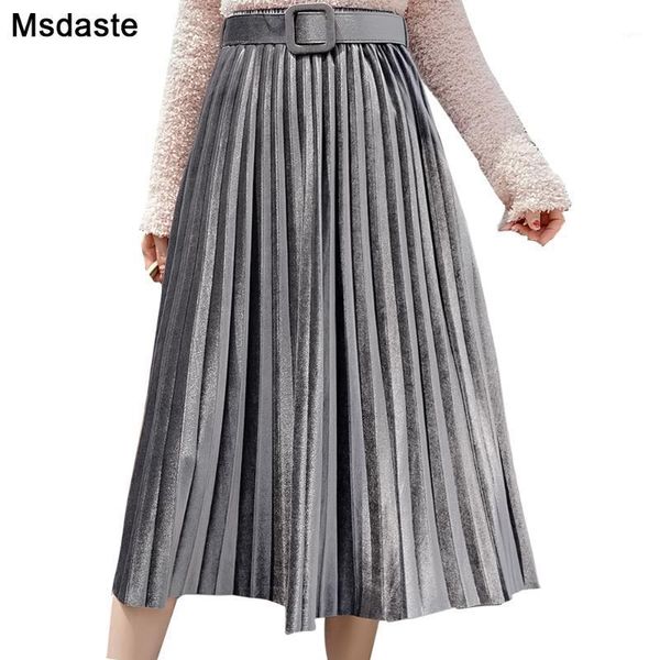

skirts women 2020 autumn mid-calf length faldas mujer moda elastic high waist jupe femme saia midi solid female pleated skirt1, Black
