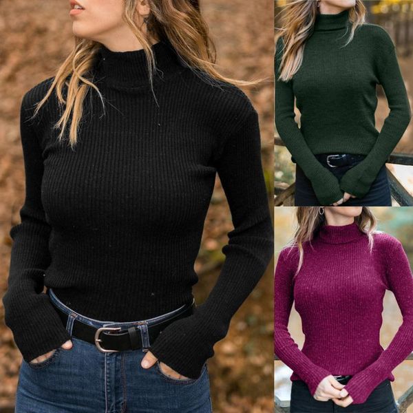 

fashion women's high-neck long-sleeved cotton casual solid color knitted sweater with female pullover, White;black