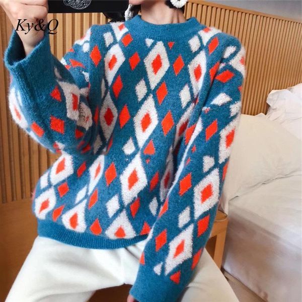 

argyle streewear mujer sueteres sweet cashmere warm thick autumn winter sweaters korean pullover vintage fashion, White;black