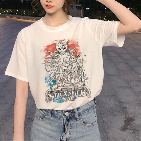 

harajuku tshirt stranger things funny tshirt women eleven cartoon printed t shirt upside down female shirt ullzang tees, White