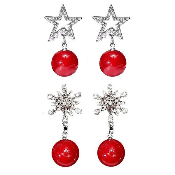 

new year gift women red natural stone jewelry silver plated round ball crystal rhinestone drop earrings for christmas hr
