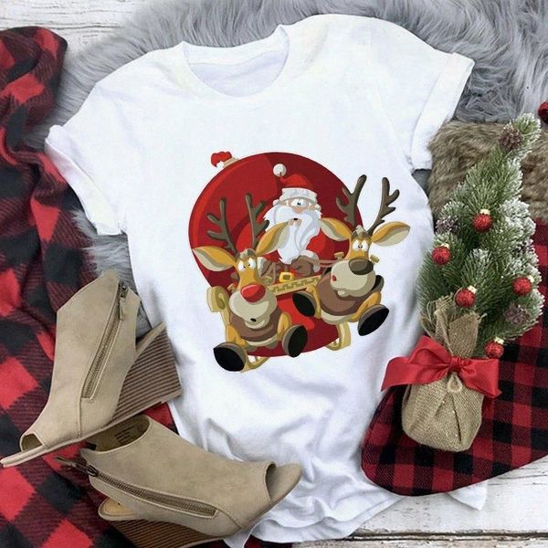 

zoganki women t shirt christmas xmas cartoon printed tshirt new year t-shirt fashion harajuku tee shirt femme #lu6a, White
