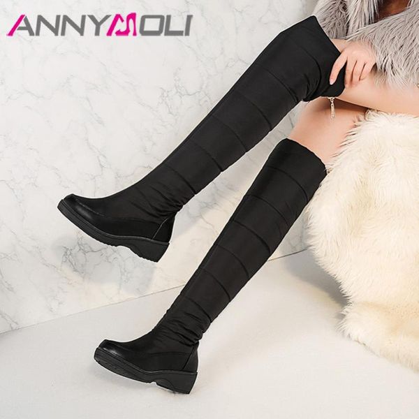 

boots foreada high heel over the knee woman snow platform chunky shoes zipper female long winter warm blue 44, Black