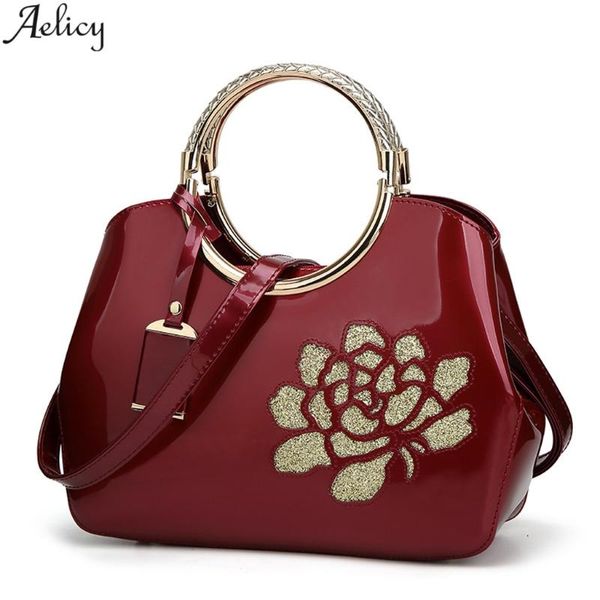

aelicy luxury patent leather handbag women elegant floral zipper bag fashion shoulder bag designed stylish large capacity bags