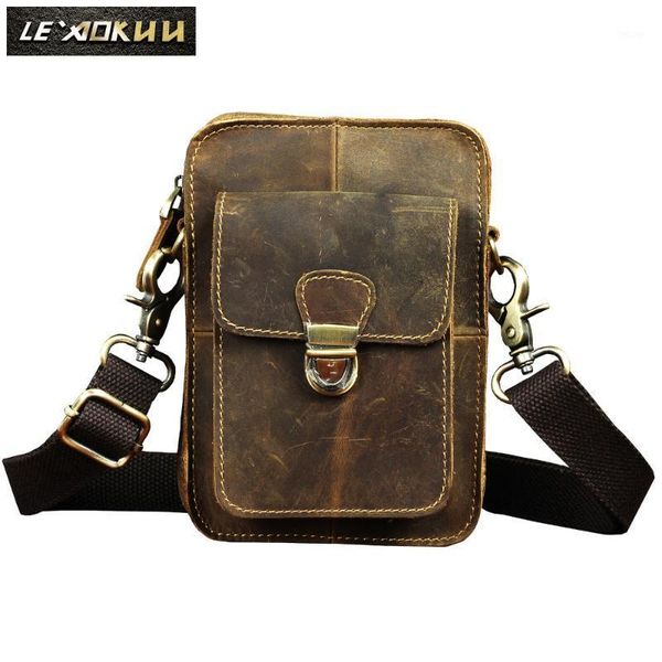 

male fashion leather multifunction travel cross-body messenger bag design 6" phone pouch cigarette case waist belt bag men 64011