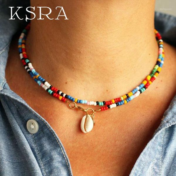 

pendant necklaces 2021 bohemia conch scallop shell choker necklace for women boho fashion rainbow beads statement jewelry1, Silver