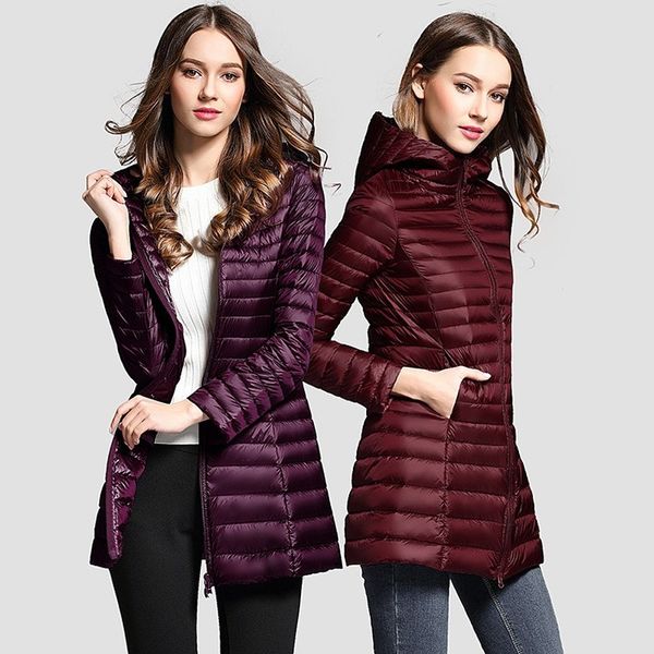 

down coat women zipper padded puffer down coat winter warm jackets solid windproof hooded overcoat ultralight outerwear, Black