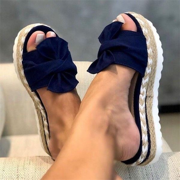 

slippers women summer sandals woman femmes chaussures chanclas mujer platform slides bow outside flip flops yellow wedges y200624, Black