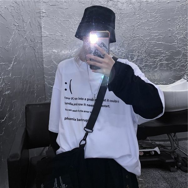 

2rkbx новая harajuku южная ins футболки корейский алфавит темный отпечаток свободный случайный праздник два длинный рукав футболки женщин tl, White