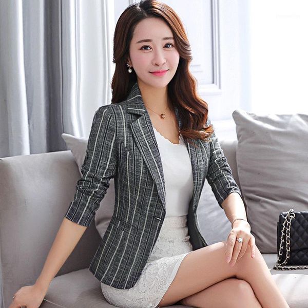 

women's suits & blazers long sleeve stripe blazer women clothes 2021 spring causal single button suit jacket female plus size tweed fas, White;black