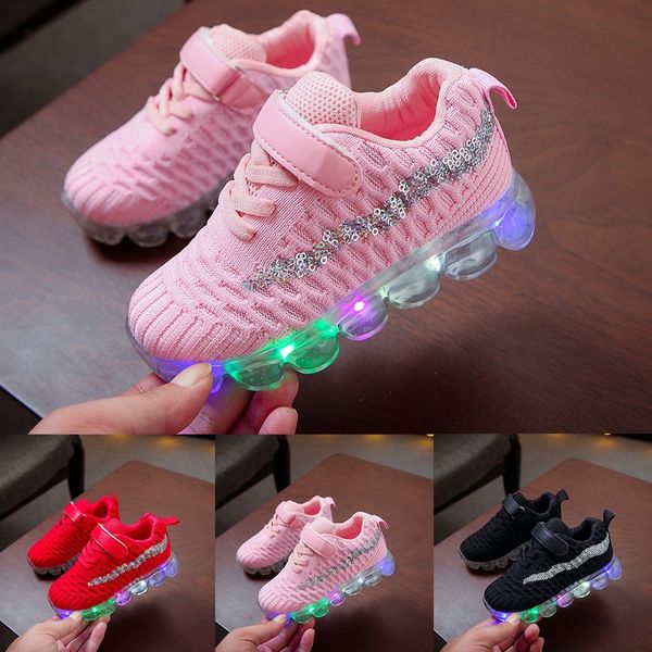 

for children kids childrenkid girls boys bling led luminous sport run sneakers casual shoes, Black