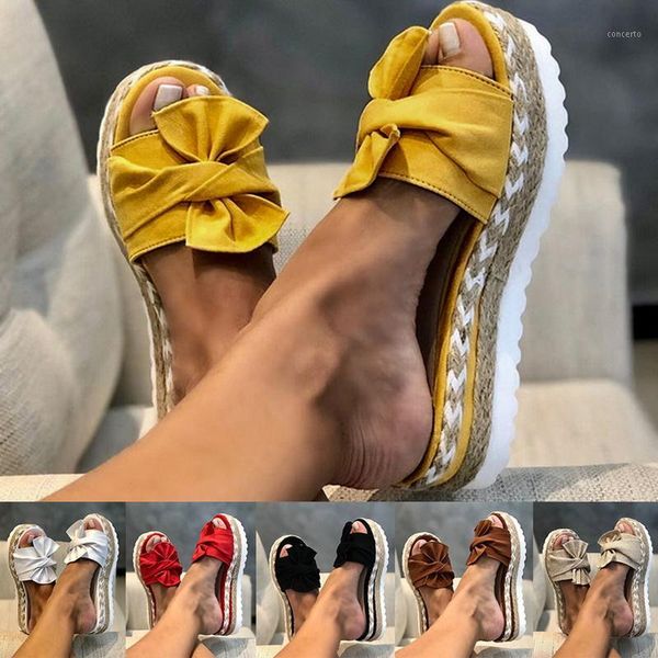 

2020 summer fashion sandals shoes women bow summer sandals slipper indoor outdoor flip flops beach shoes female slippers1, Black