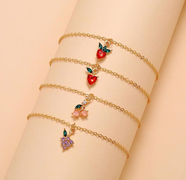 

4pcs/set women anklets chains fruit pattern beach anklets barefoot sandals foot chains leg bracelets foot bracele wmtuvc bdegarden, Red;blue