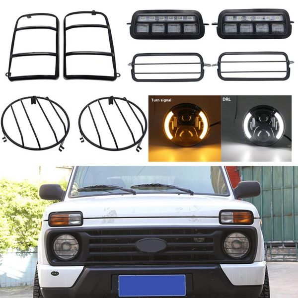 

for lada niva 4x4 led headlight daytime running lights turn signal car styling accessories tuning drl protector frame trim