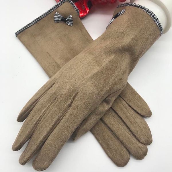 

winter ladies 2020 new style super soft touch screen gloves black beige dark blue brown light gray composite suede, Blue;gray